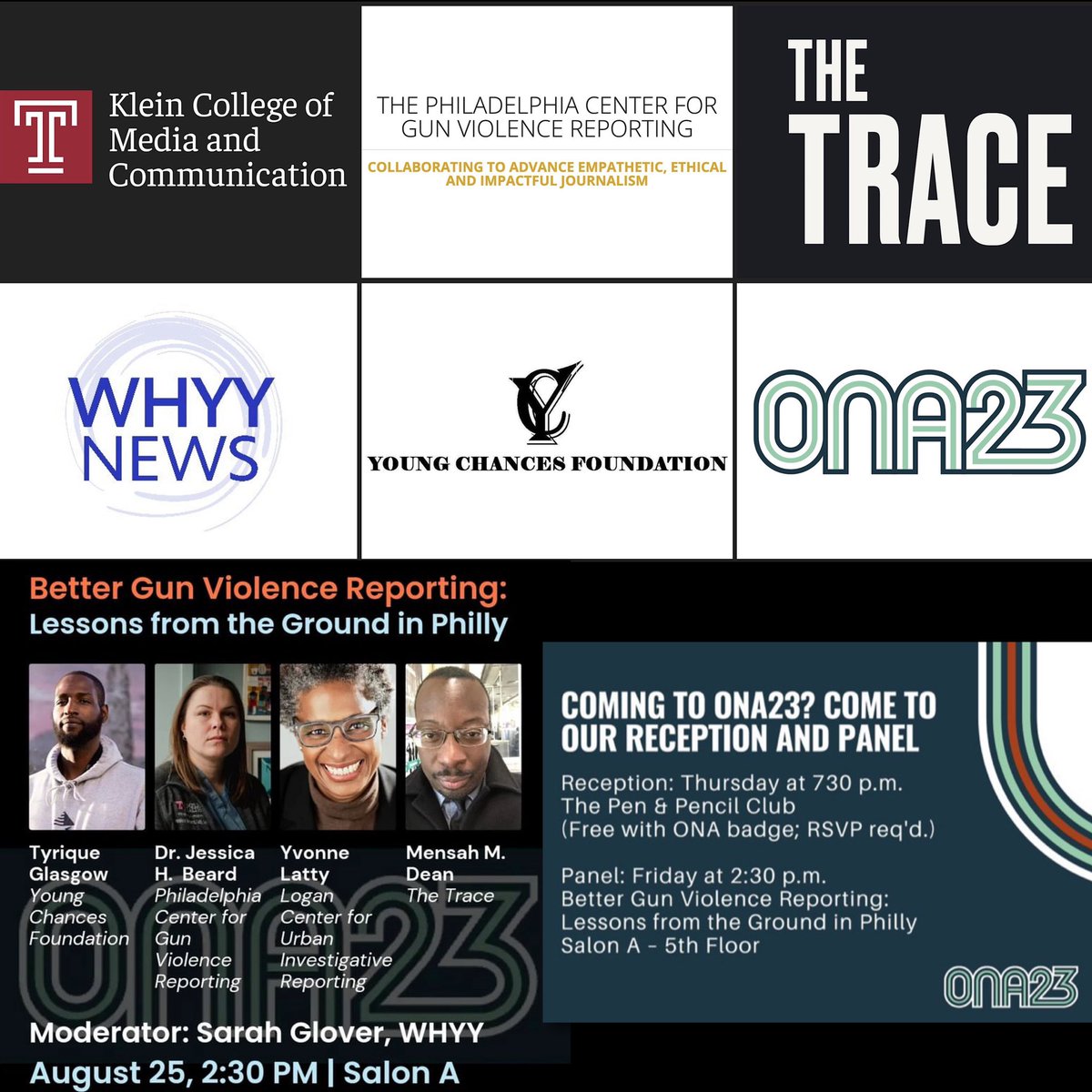 LESSONS FROM THE GROUND IN PHILLY. What does more ethical, empathetic, and impactful gun violence reporting look like? With @Sarah4NABJ/@WHYYNews, @JessicaHBeard/@StoneleighFdn, @YoungChances, @MensahDean/@TeamTrace & @YvonneLatty at @TULoganCenter/@TUKleincollege/@TempleUniv.