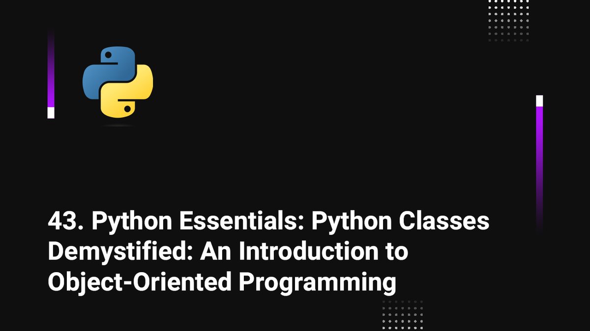 skillbakery's tweet image. 43. Python Essentials: Python Classes Demystified: An Introduction to Object-Oriented Programming

youtu.be/A-Xqx4kzmKs via @YouTube

#deeplearning #pyhtonprogramming #learnpython #developer #MondayMotivation #mondaythoughts
#skillbakerystudios #MondayMood