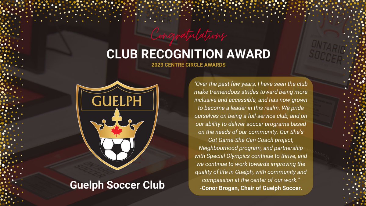 OntarioIsSoccer's tweet photo. First up is @GuelphSoccerClb, which is being honoured with the Club Recognition Award for their solid programming, inclusive initiatives, and about 60 years of service to the local soccer community.👏🌟

See more award winners here: https://t.co/RlVSquECIT https://t.co/dZ0oN0h2VU