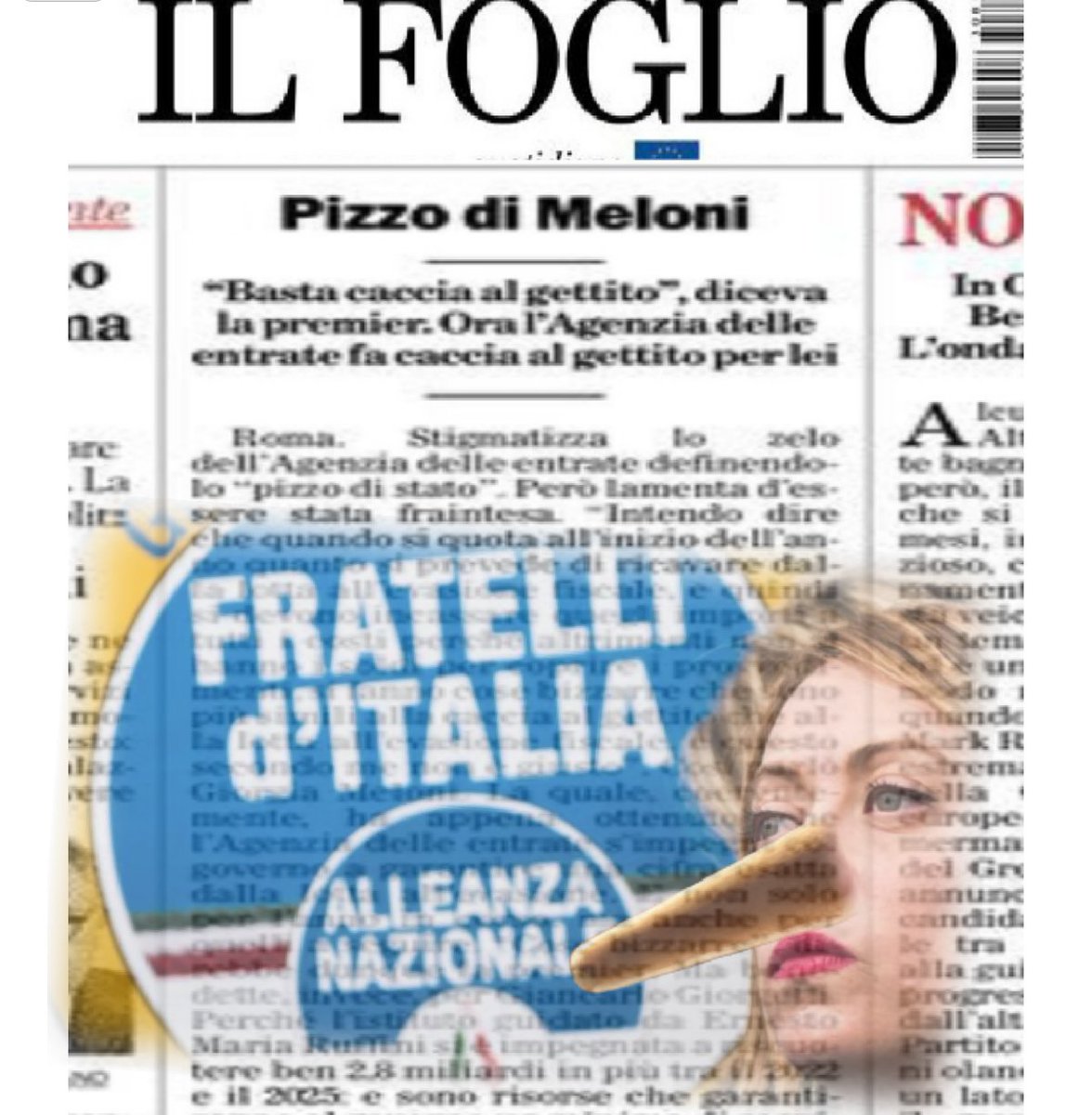 Da #PizzoDiStato a #PizzoDiMeloni è un attimo
'Basta caccia al gettito la caccia al gettito non è lotta all'evasione fiscale è pizzo di Stato' diceva lei.
  Ora l'Agenzia delle entrate fa caccia al gettito per lei si è impegnata a riscuotere ben 2.8  mld entro il 2025 #Pinocchia