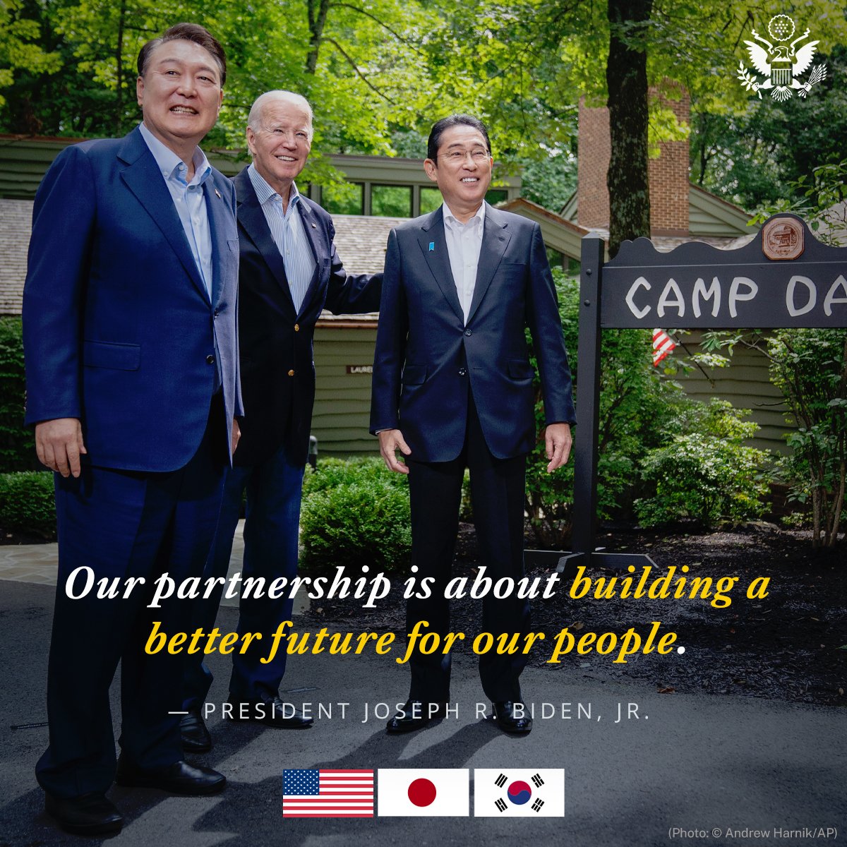 StateDept's tweet photo. .@POTUS on the U.S.-Japan-Republic of Korea relationship: In the months and years ahead, we’re going to continue to seize those possibilities together — unwavering in our unity and unmatched in our resolve. https://t.co/PMoHz8Tnl9 https://t.co/qSckCqUpRy