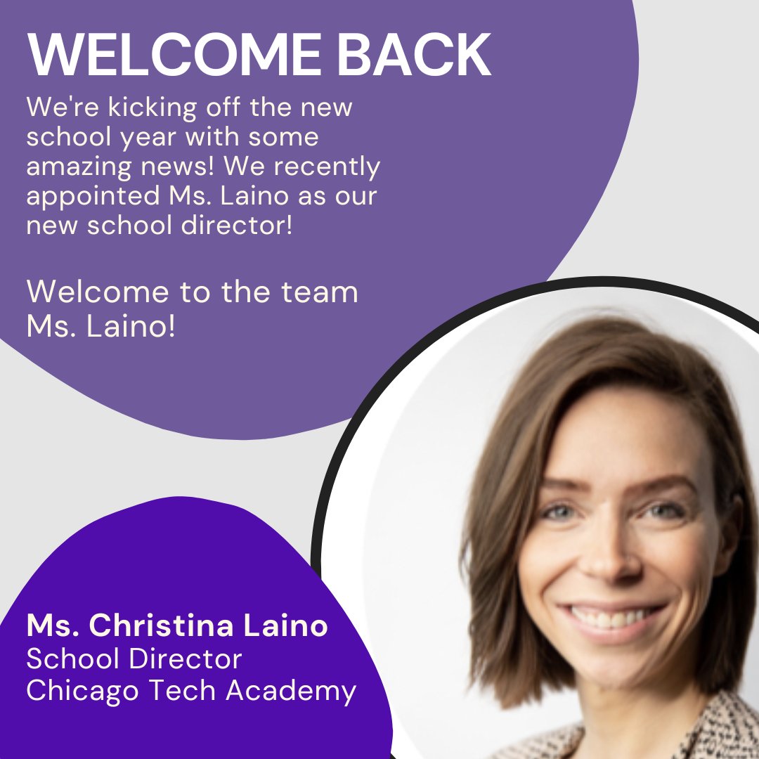 We had a fantastic first day of school and we have some fantastic news to share! We are proud to announce the appointment of our new School Director, Ms. Christina Laino! Please join us in welcoming Ms. Laino to the ChiTech team!