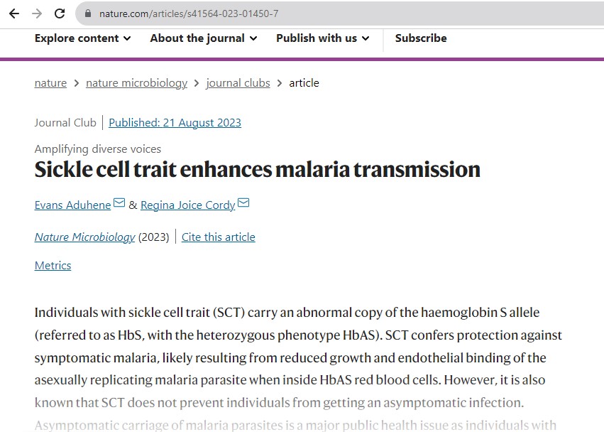 Super excited to have my journal club article published in @NatureMicrobiol 
Thank you @BlackInMicro for the opportunity! Thank you @rejoicePhD for a great collaboration!🙌🎉🎊🥳
#sicklecelltrait #malaria