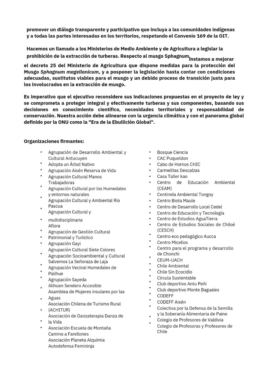 RedHumedalesCH's tweet photo. DECLARACIÓN PUBLICA.
Más de 160 Organizaciones del país en alerta por la actual Ley sobre 
Protección Ambiental de Turberas en tercer trámite constitucional. https://t.co/K1HXQaH5NF