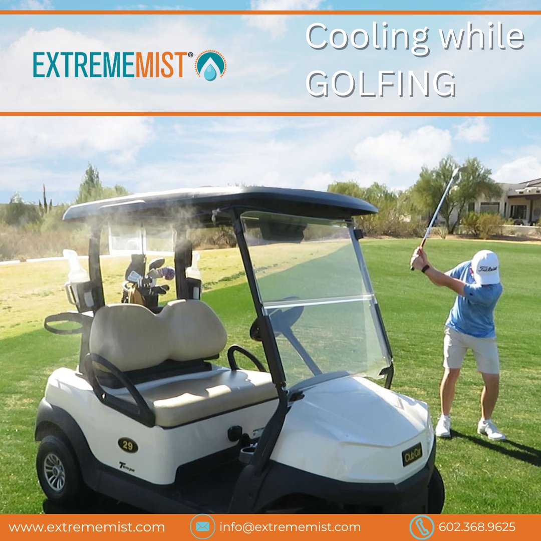 ExtremeMistPCS's tweet photo. Stay on top of your golf game and the heat with our cooling secret: Our Portable Misting System. Keep your cool on the course and stay refreshed hole after hole. Don't let the sun slow you down – tee off with a touch of frosty comfort! #GolfingCool #StayRefreshed #ExtremeMist https://t.co/P3CkGA4tvt