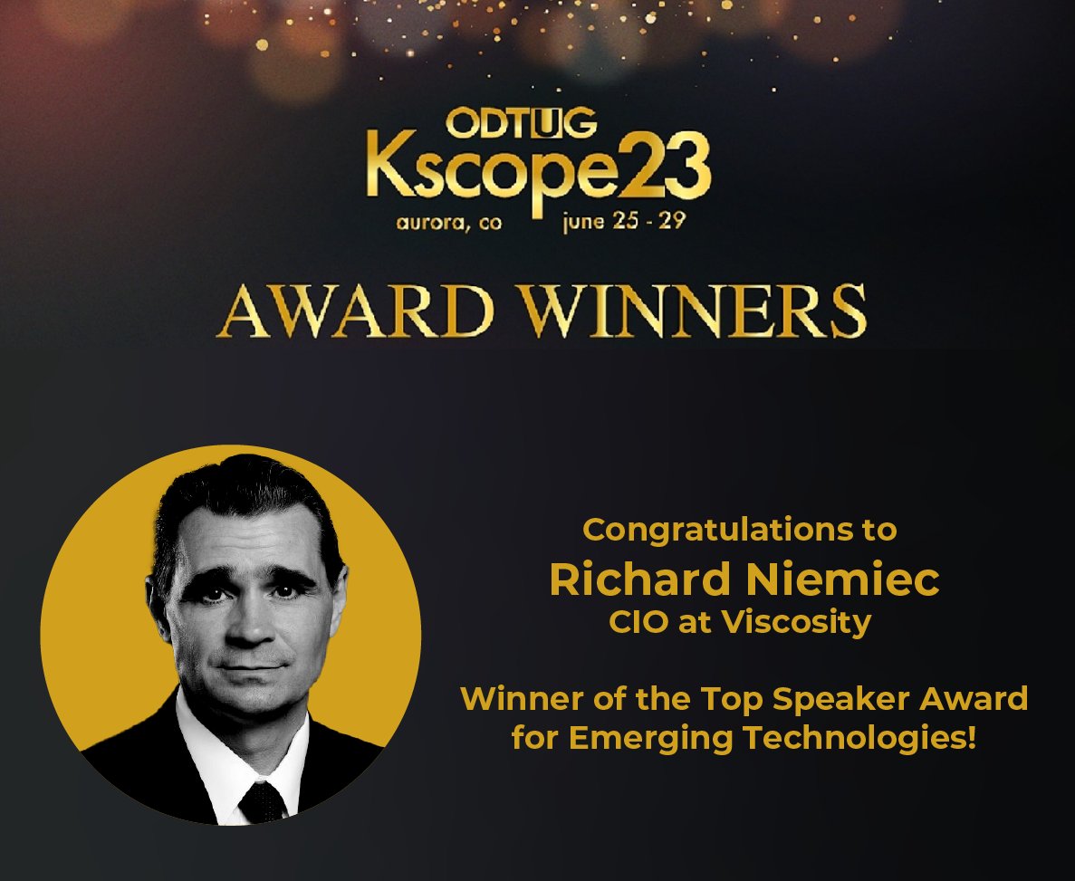 ViscosityNA's tweet photo. 🚀Congrats, #ACED @RichNiemiec, on achieving the #ODTUG #Kscope23 Award for #EmergingTech with "Unveiling the Future of #AI!" We can't wait to witness the extraordinary journey you continue to embark upon.
#VNA23 #OraPub #oraclecloud #oracledatbase #machinelearning #oracleaces https://t.co/KsRpHjBHlc