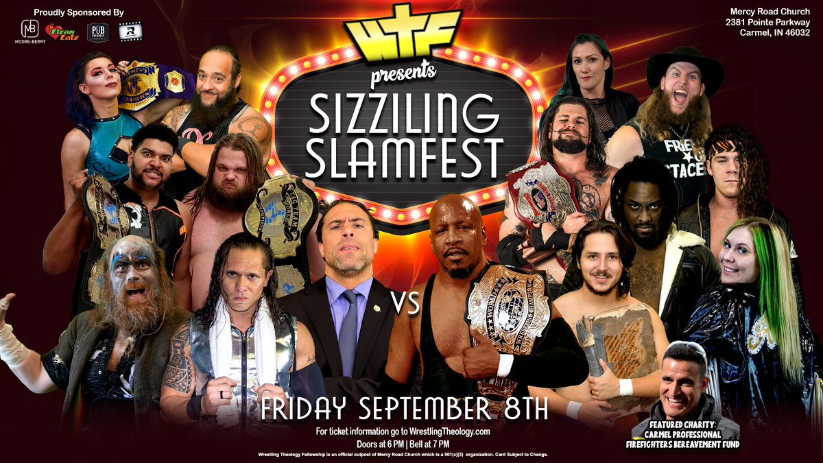 On Friday September 8th Wrestling Theology Presents #SizzilingSlamfest live in <a href="/CityOfCarmelIn/">City of Carmel, IN</a> at the <a href="/mercyroadcc/">Mercy Road Church - Carmel</a> All of your favorites will be in action! Stay tuned for more information!