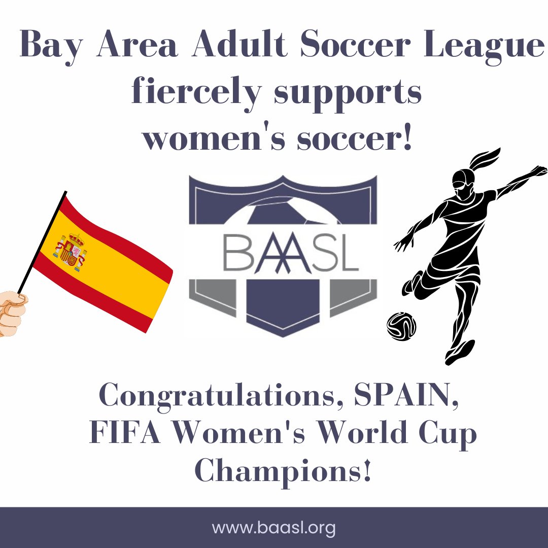 bayareasoccer's tweet photo. iFelicidades, SPAIN! β½πͺπΈπ
BAASL proudly offers 8v8 women's soccer year-round!
Visit https://t.co/uZXw4paS2i for more info!
#FIFAWorldCup, #FIFAWomensWorldCup and #FIFAWWC #baasl #BAASL https://t.co/hCpuzkO0Lo