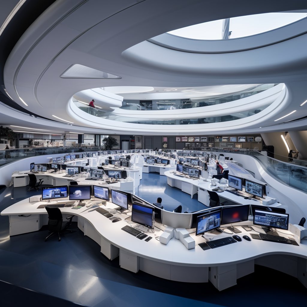 Francesco Marconi (@fpmarconi) on Twitter photo AI-Imagined Newsroom Interiors by Renowned Architects: Which Would You Choose to Work In?
1. Zaha Hadid AI-Imagined Newsroom Interiors by Renowned Architects: Which Would You Choose to Work In?
1. Zaha Hadid