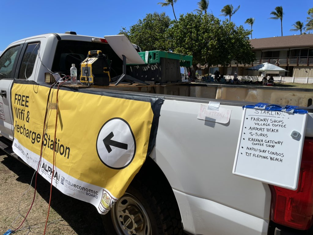 nicksortor's tweet photo. 🚨 @SPACEX STARLINK BRINGING HAWAII RESIDENTS BACK ONLINE

I’ve been on the ground here in Maui for five days now, and I can truly attest to the fact that if @elonmusk didn’t provide residents with Starlink internet receivers, this area would be a TOTAL blackout zone.

Regular broadband internet, LTE and power are STILL not re-connected.

Luckily, residents are able to connect to Starlink stations around Maui and receive free unlimited high-speed internet.

Many of these people have lost their houses, cars, family members, pets, etc. And the ONLY reason they’re able to contact the outside world and their families is via Starlink. It truly helps these victims cope, as they feel much less alone.

Not to mention the ability Starlink has given first responders to connect with each other while searching the disaster zone for missing people, and SAVING LIVES.

Do not underestimate how beneficial Elon Musk’s Starlink was to the people of Lahaina, Hawaii. It has been nothing short of a true blessing for these amazing folks.