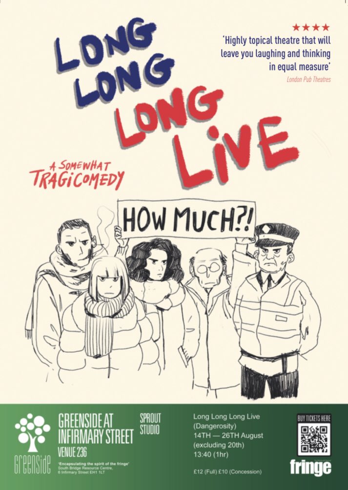 @VH_YesTTV Theatre over here 🙋‍♀️ AND buy one get one free tix… what more could you want?! 

Long Long Long Live at 1:40pm <a href="/GreensideVenue/">Greenside Venues</a> infirmary street 👍

3 mini plays in 1 hour by up and coming theatre company <a href="/Dangerosity101/">Dangerosity</a> 🔥