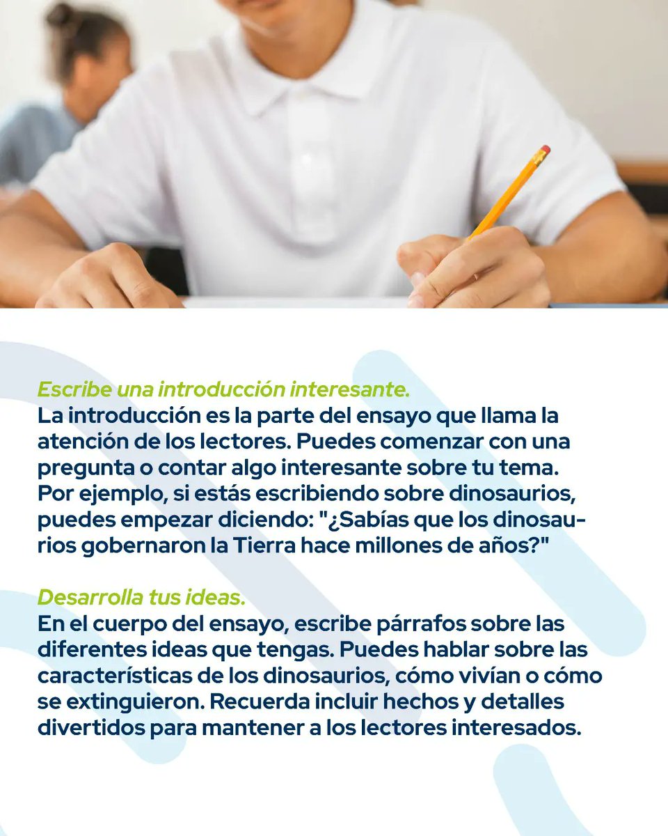 semillerosc_'s tweet photo. Razones para saber redactar un ensayo.🤓📝

Escribir es una actividad fascinante y si necesitas ayuda para estructurarlo adecuadamente, este carrusel tiene tips que harán más fácil la tarea.✅

Únete a nuestra #aventuracientífica y descubre más consejos.😎🚀

#redacción #consejos https://t.co/sS0cXvuU7g