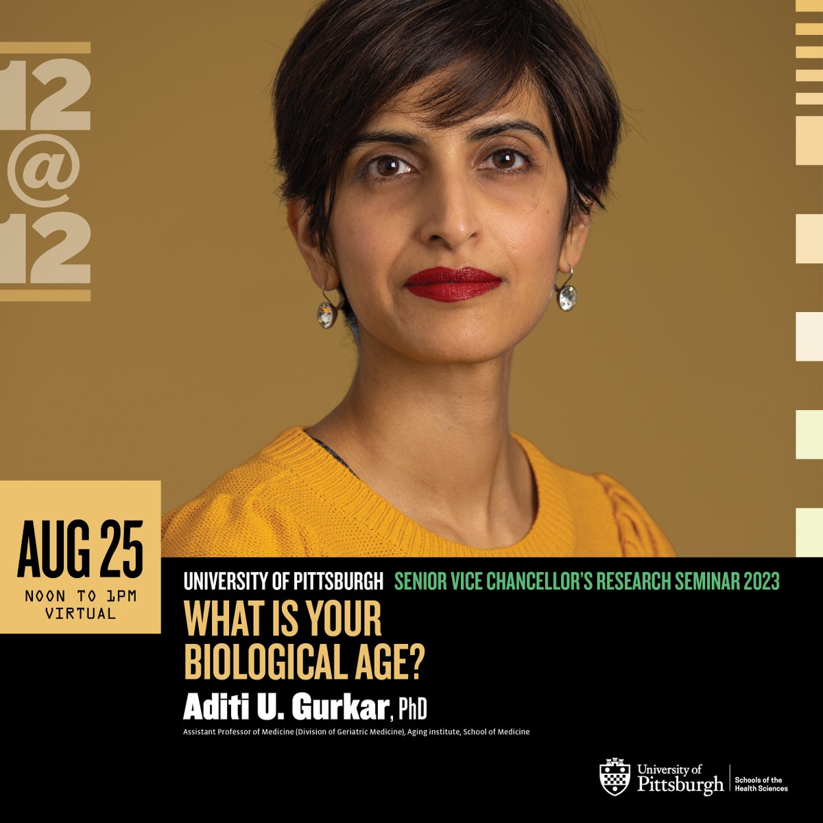 Pitt Health Sciences (@pitthealthsci) on Twitter photo Clear your schedule for this Friday at noon for the latest installment of the #2023SVCResearchSeminarSeries featuring Aditi U. Gurkar.
Find more information at bit.ly/3Kvv8V6.
<a href="/PittDeptofMed/">PittDeptofMed</a> <a href="/healthspan_AUG/">Aditi Gurkar</a> <a href="/AgingPitt/">Aging Institute at the University of Pittsburgh</a> Clear your schedule for this Friday at noon for the latest installment of the #2023SVCResearchSeminarSeries featuring Aditi U. Gurkar.
Find more information at bit.ly/3Kvv8V6.
<a href="/PittDeptofMed/">PittDeptofMed</a> <a href="/healthspan_AUG/">Aditi Gurkar</a> <a href="/AgingPitt/">Aging Institute at the University of Pittsburgh</a>