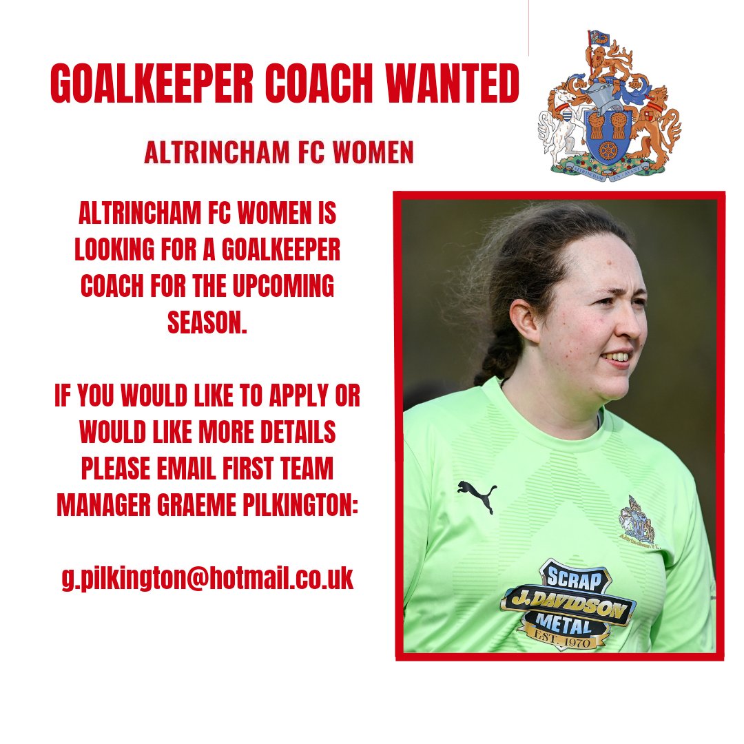 GOALKEEPER COACH WANTED🚨

We are looking to appoint a goalkeeper coach for our upcoming seasons !!

If you are interested or would like more details please contact first team manager Graeme Pilkington via the email :

g.pilkington@hotmail.co.uk

#UTR