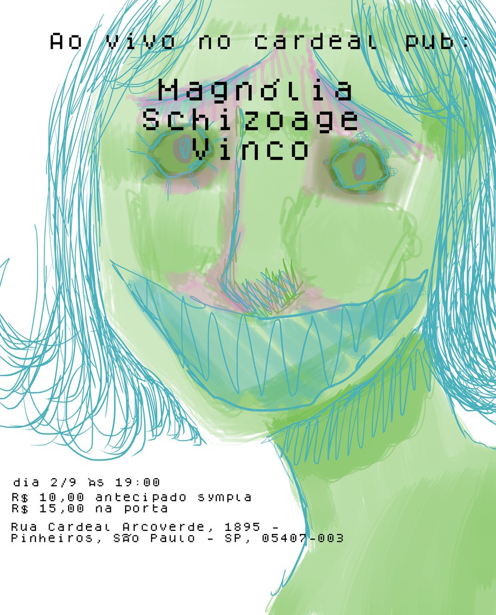 tamo de volta sp!!!!!! num showzinho maravilhoso com nossos amigos vinco e <a href="/AgeSchizo/">Schizo Age</a> muito post/mathrock, screamo, indie rock e muito mais

é dia 2/9 às 19:00
antecipem os ingressos por aqui: sympla.com.br/magnolia-schiz…
vejo vcs la!!!