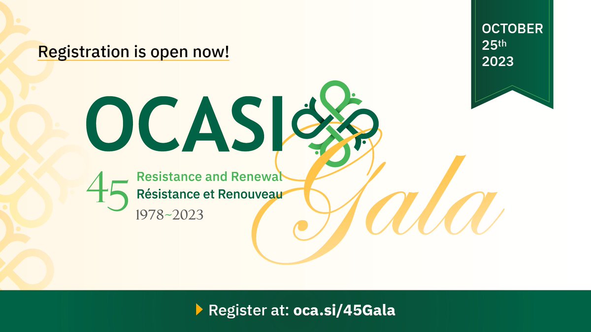OCASI_Policy's tweet photo. 🎉 Save the date! 🗓️ Join us on October 25, 2023, from 6-9pm at Pan Pacific Toronto as we celebrate 45 years of OCASI's impactful work. Be a part of this memorable gala and secure your spot now: https://t.co/gPodR8qVvS
#OCASI45 https://t.co/cgWPtfFexf