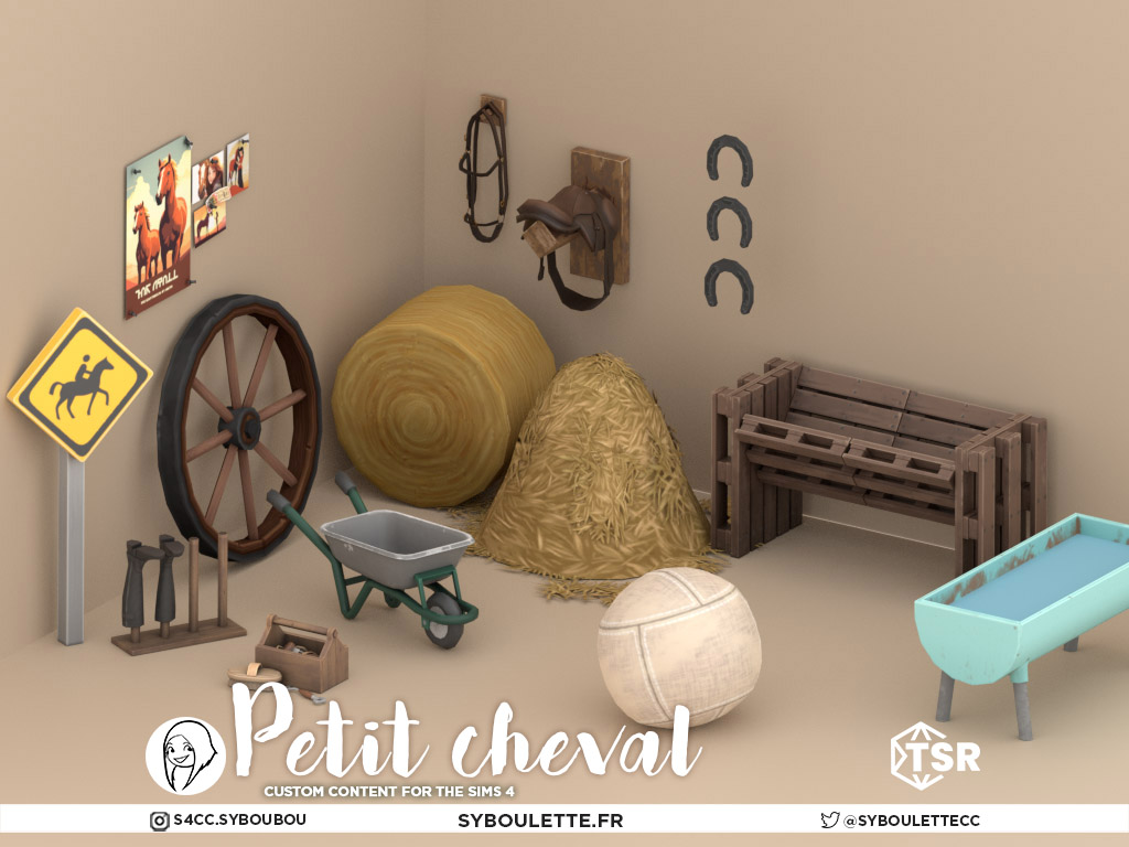 🐴Saddle up for adventure with the Petit Cheval set for #TheSims4! Functional feeder, trough, playful toy ball, &amp; charming decorations. Perfect for nurturing your equine companions &amp; creating a picturesque ranch haven.  DL: thesimsresource.com/members/Syboub… (no EA) #TheSims4HorseRanch