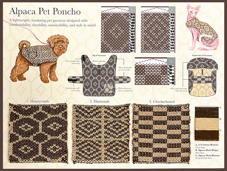 Kayla Reilly, Textile/Surface Design '23, won 1st place for her alpaca pet pancho in the 19th Annual North American Student Design Competition by Alpaca Owners Association, in the textile design category. The theme: "Alpaca: The Earth Friendly Fiber."  alpacainfo.com/student-design…