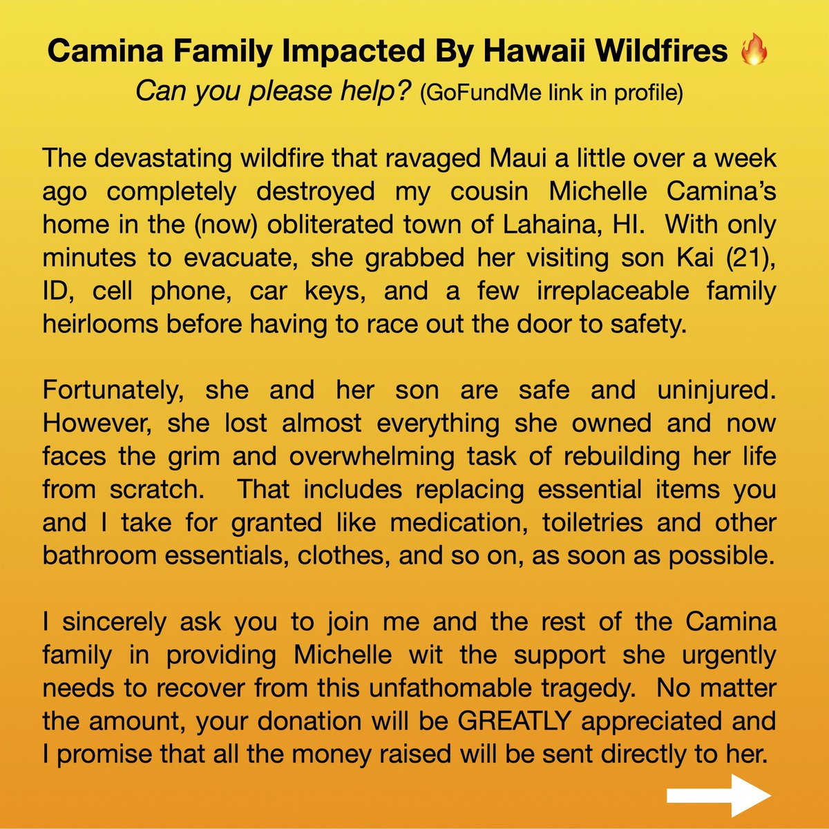 RCamina's tweet image. You’ve seen the horrific images of the devastation &amp;amp; lives destroyed by the Maui wildfires &amp;amp; if you’ve asked yourself "HOW CAN I HELP?",  please consider donating to the fundraiser for my cousin who LOST EVERYTHING in the fire.

gofund.me/d9f376e6

#lahainastrong #MauiFires