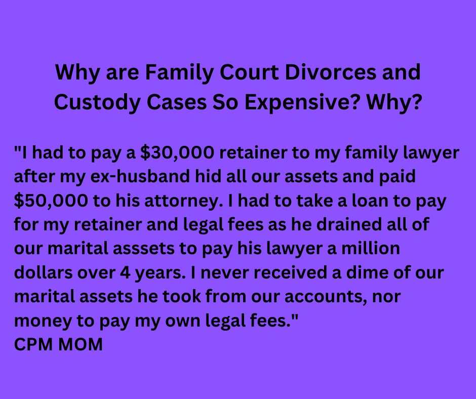 Why are #Connecticut #familycourt divorce/custody cases so expensive? Why does a retainer in CT cost up to $50,000 when in other states it appears to be low 1000s? Why does an evaluator charge $30,000 and a GAL over $100,00? #Litigationabuse #Postseparationabuse #coercivecontrol