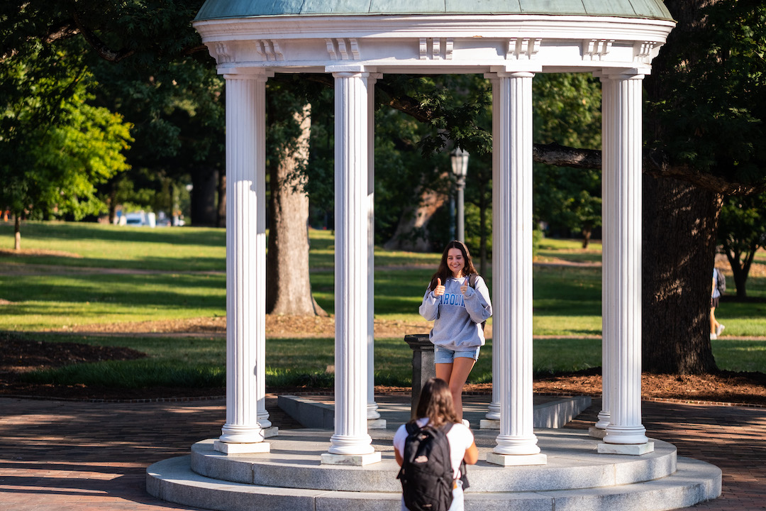 UNC's tweet photo. FDOC visit to Old Well ✅ https://t.co/FK0eDVEuI3