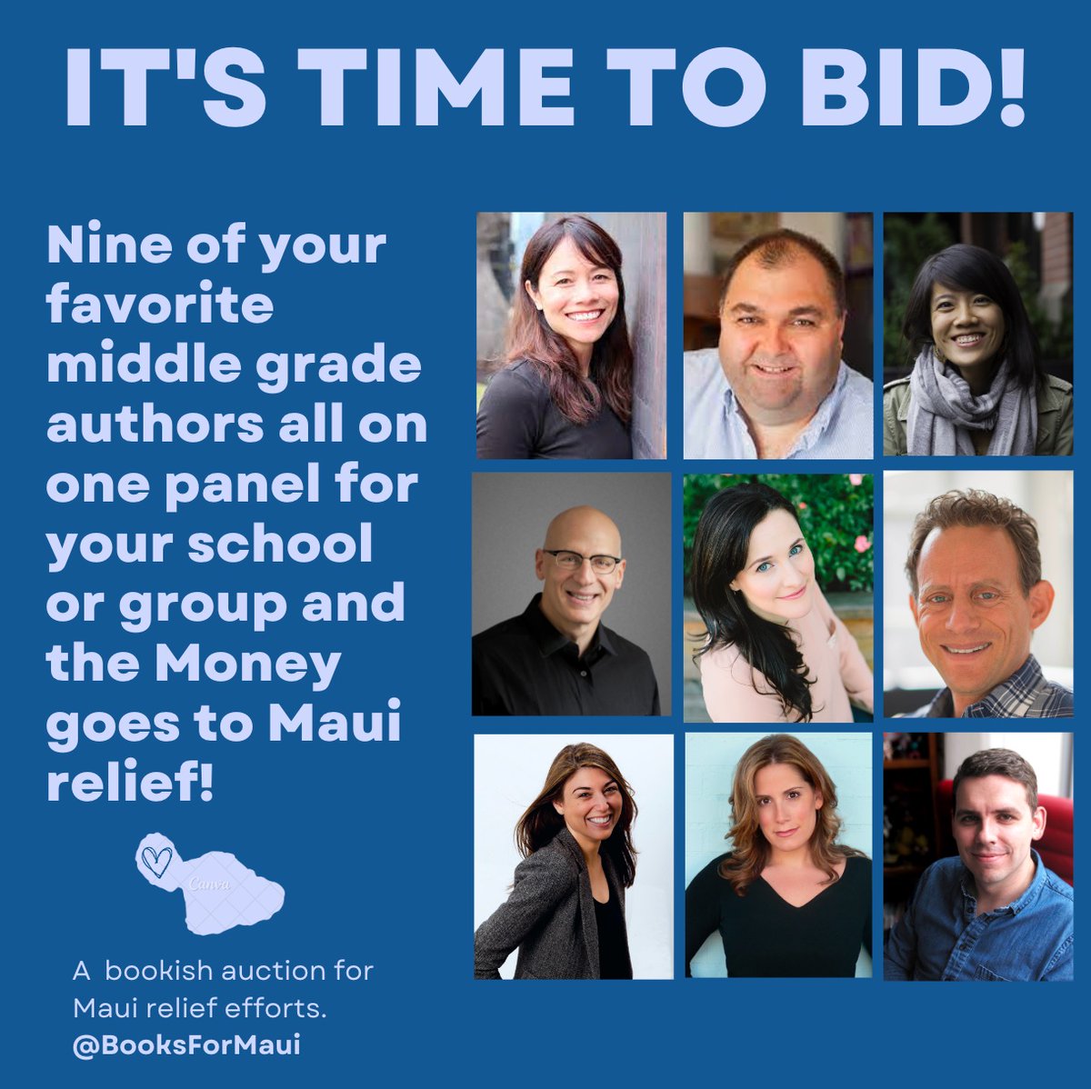 Okay, who would like an author visit times NINE?? Me, @JamesPonti @KarinaYanGlaser @gordonkorman @SarahMlynowski @AuthorStuGibbs @AlysonGerber @juliebux & Max Brallier will zoom w your school AND you can help raise funds for Maui! Bid is up at 32auctions.com/organizations/… ❤️❤️❤️