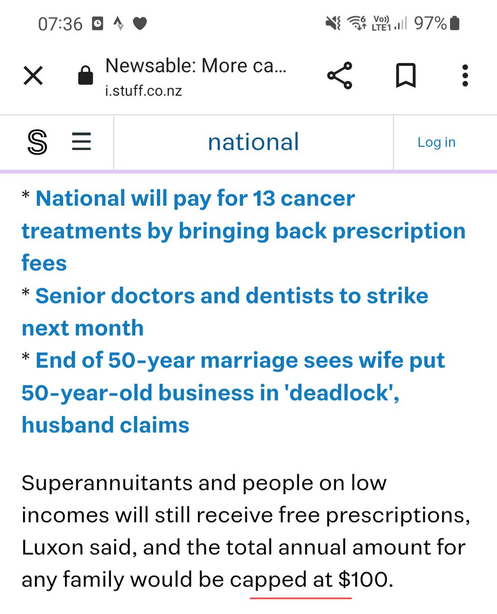 @NZtwitwit Just remember he wants to bring back prescription fees. Except for those on low incomes & superannuation. But it will be capped at $100. Good one, that means some folk will reach that cap rather quickly.  W⚓️er. #NACTNotFitToGovern