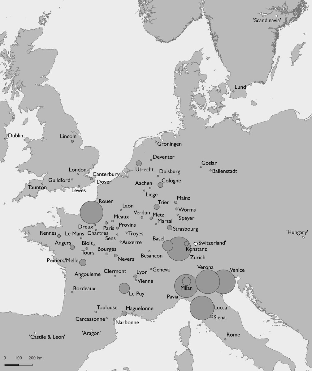 Very interesting to see this visualisation of where coins of the period c. 800-1100 found in the Confessio Sancti Petri actually came from across Europe. Almost nothing from Rome itself, a lot from northern Italy but also big contributions from France &amp; Germany.