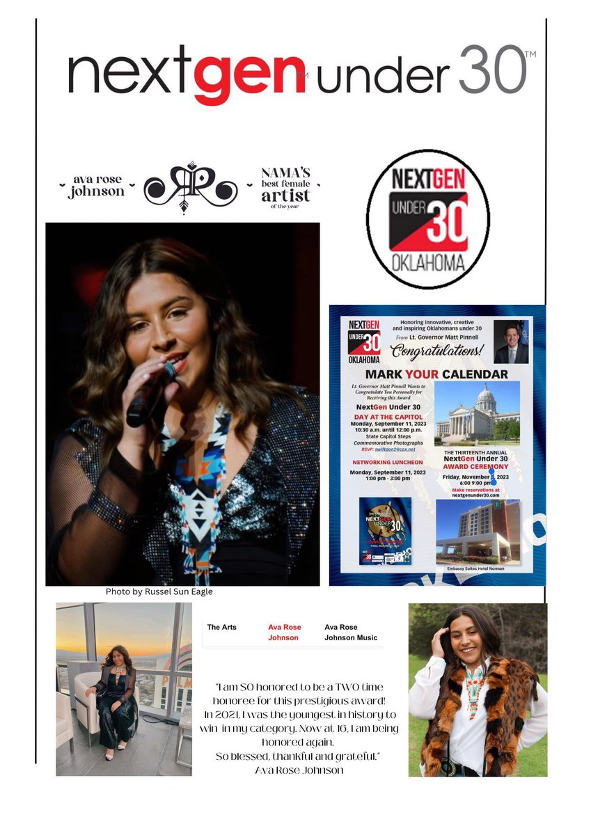 OsageNews's tweet photo. Congratulations to Ava Rose Johnson, the incredibly talented 16-year-old Osage/Cherokee singer, who has received her second NextGen Under 30 award from the state of Oklahoma! 🏆🎤

#NextGenUnder30 #AvaRoseJohnson #localtalent https://t.co/OCUwGU5CF7