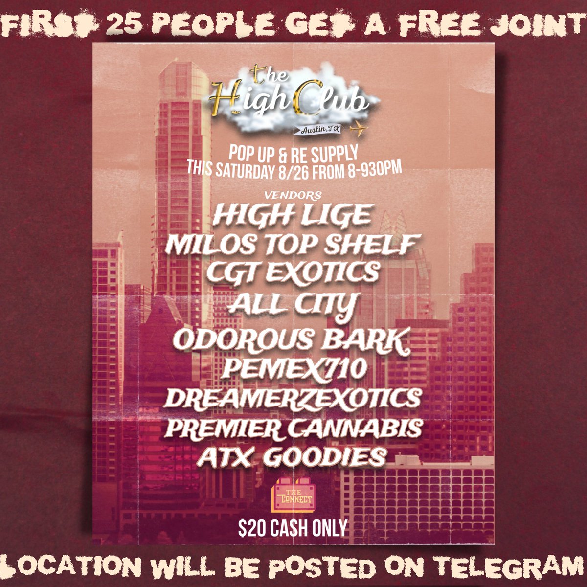 thehighsense's tweet photo. ATX Pop up this Saturday 8/26 👀🔥💨 from 8/93pm 

What's up y'all, I know it's been a while but we are back for this month of August. It's that time to pop up and re supply and some exclusive/high quality products. We are bringing some new vendors as well for this one 💪 https://t.co/z6aNnbJY20