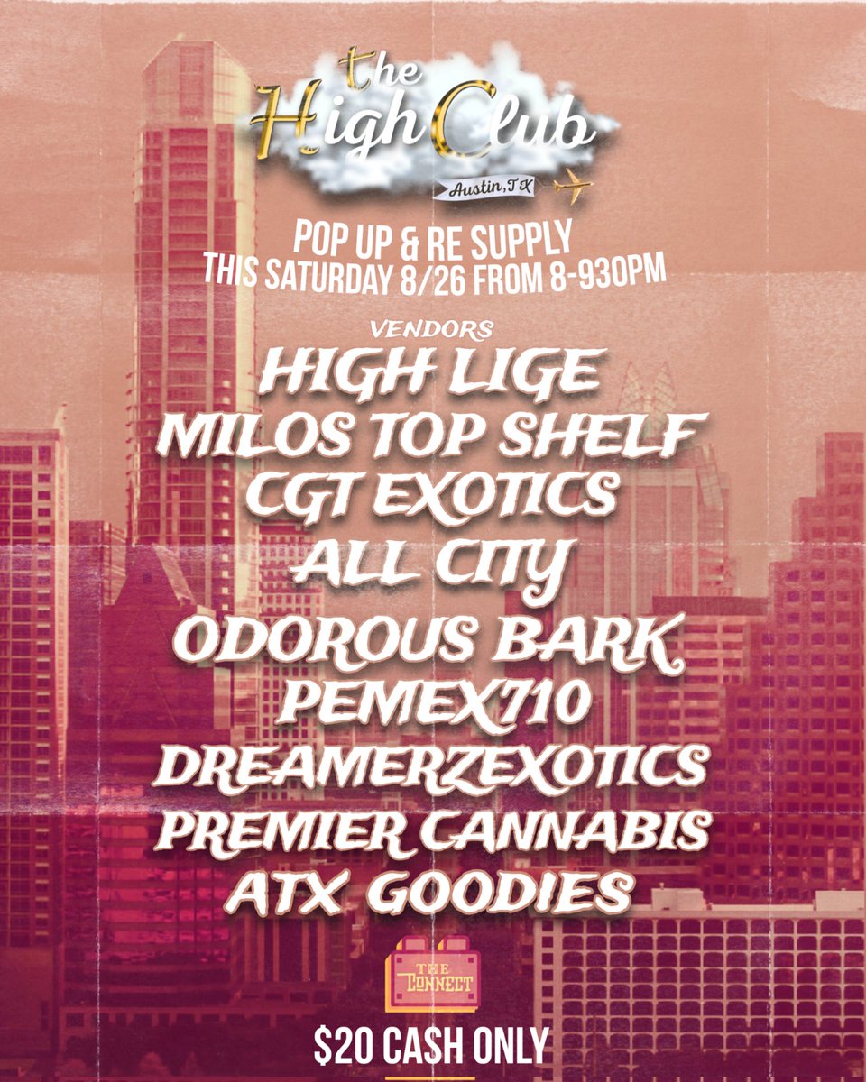 thehighsense's tweet photo. ATX Pop up this Saturday 8/26 👀🔥💨 from 8/93pm 

What's up y'all, I know it's been a while but we are back for this month of August. It's that time to pop up and re supply and some exclusive/high quality products. We are bringing some new vendors as well for this one 💪 https://t.co/z6aNnbJY20