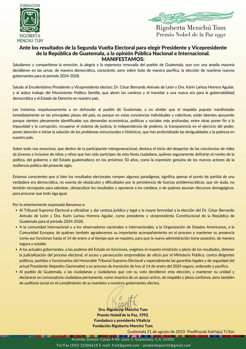 Rigoberta Menchú Tum tweet media