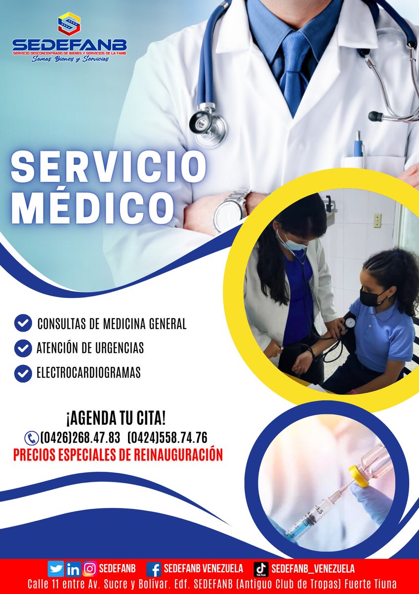 sedefanb's tweet photo. #SabíasQue En nuestras instalaciones tenemos disponibles consultas de Medicina General 

¡Agenda tu cita! (0426)268.47.83 ¡Te esperamos!

#21Ago #ConversaítoConMaduro #FelizLunes
#SEDEFANB #FANB #YoSoyFANB #FuerteTiuna #ServiciosMédicos #MedicinaGeneral  #Caracas #Venezuela https://t.co/4ffGisbVag