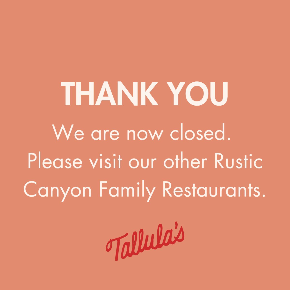 Our doors are officially closed! Thank you for all of your support over the years.