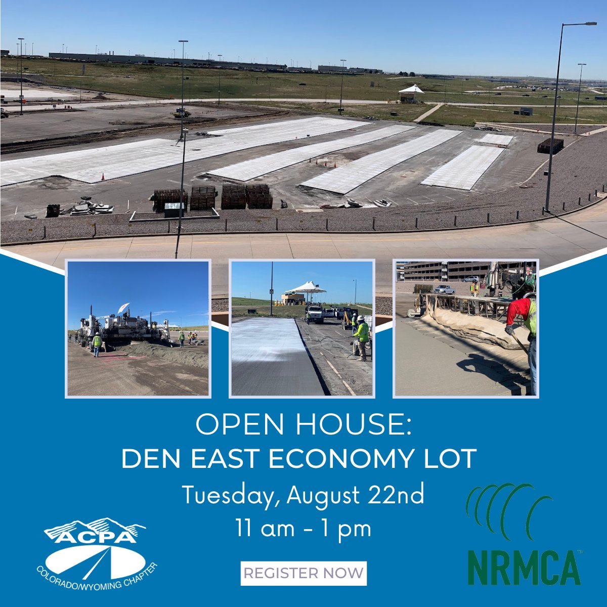 COWYACPA's tweet photo. Join the CO/WY Chapter of ACPA and the NRMCA in the East Economy Parking Lot at the Denver International Airport to see a concrete overlay (whitetopping) being constructed! 
Registration can be found here: https://t.co/HAf7eM75T5 
@nrmca @IHCScott  #concretepavement https://t.co/gyfgYjpoh5