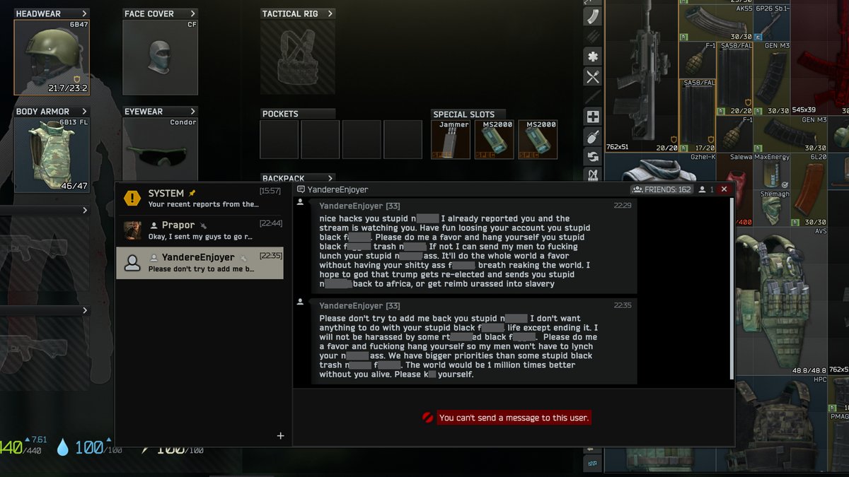 SciGuyGaming's tweet photo. @bstategames @Escape_Tarkov I vote that you do something about this one, here... share so we can take care of this absolute mess of a "person." #EscapefromTarkov #gamingcommunity https://t.co/mXV3gzBZtx