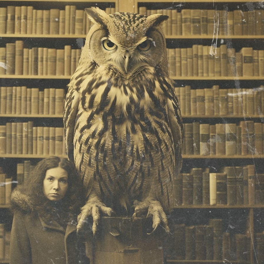 WraaeDesign's tweet image. This surprising photo was found in a cupboard in the kitchen of a closed-down library in a remote corner of Maine. Notes left by the long-deceased librarian, implies that such a gigantic owl actually lived at the attic of the library. #owllove #owl #owls #owlcharm #owlhouse
