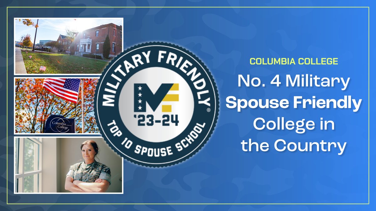 Columbia College was recently ranked No. 4 among private, non-doctoral higher education institutions in the country for military spouses by MilitaryFriendly.com, which advocates on behalf of service members, veterans &amp; their families❗

📰: ow.ly/mfwU50PBB9J

#WeAreCC