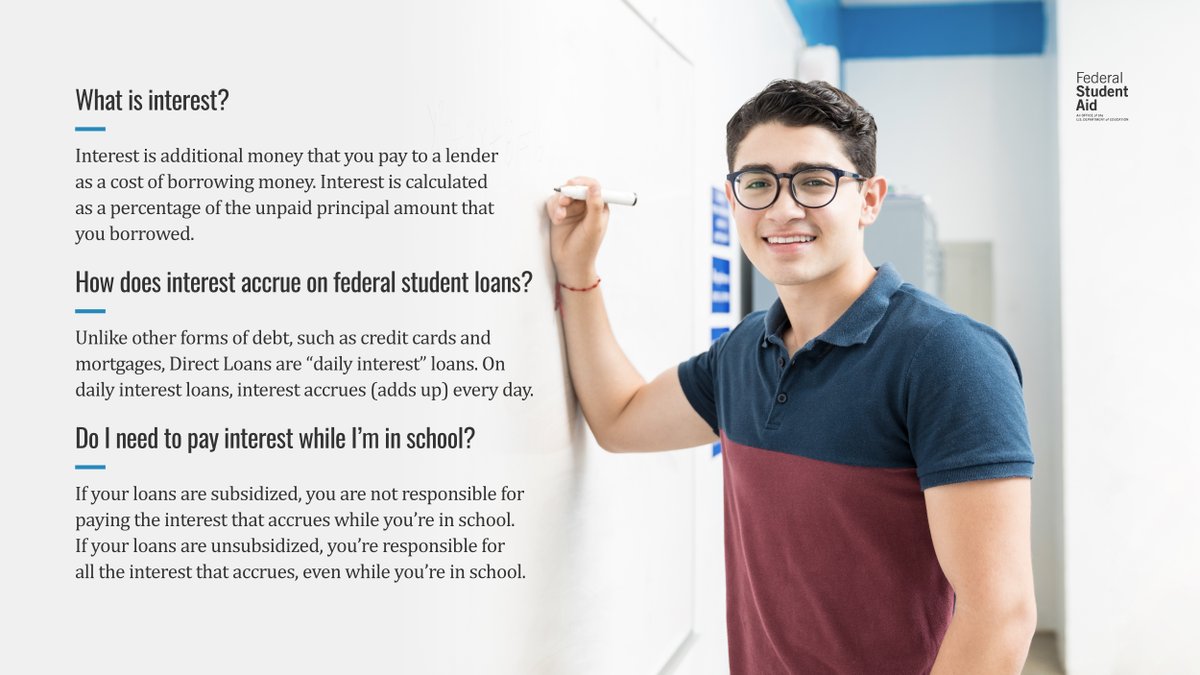 FAFSA's tweet photo. Are you a recent college or career school graduate? 🎓​

Make sure you understand student loan interest. Get key information on interest and federal student loans at https://t.co/BF4idV50Wr https://t.co/uMOsdi9q4t