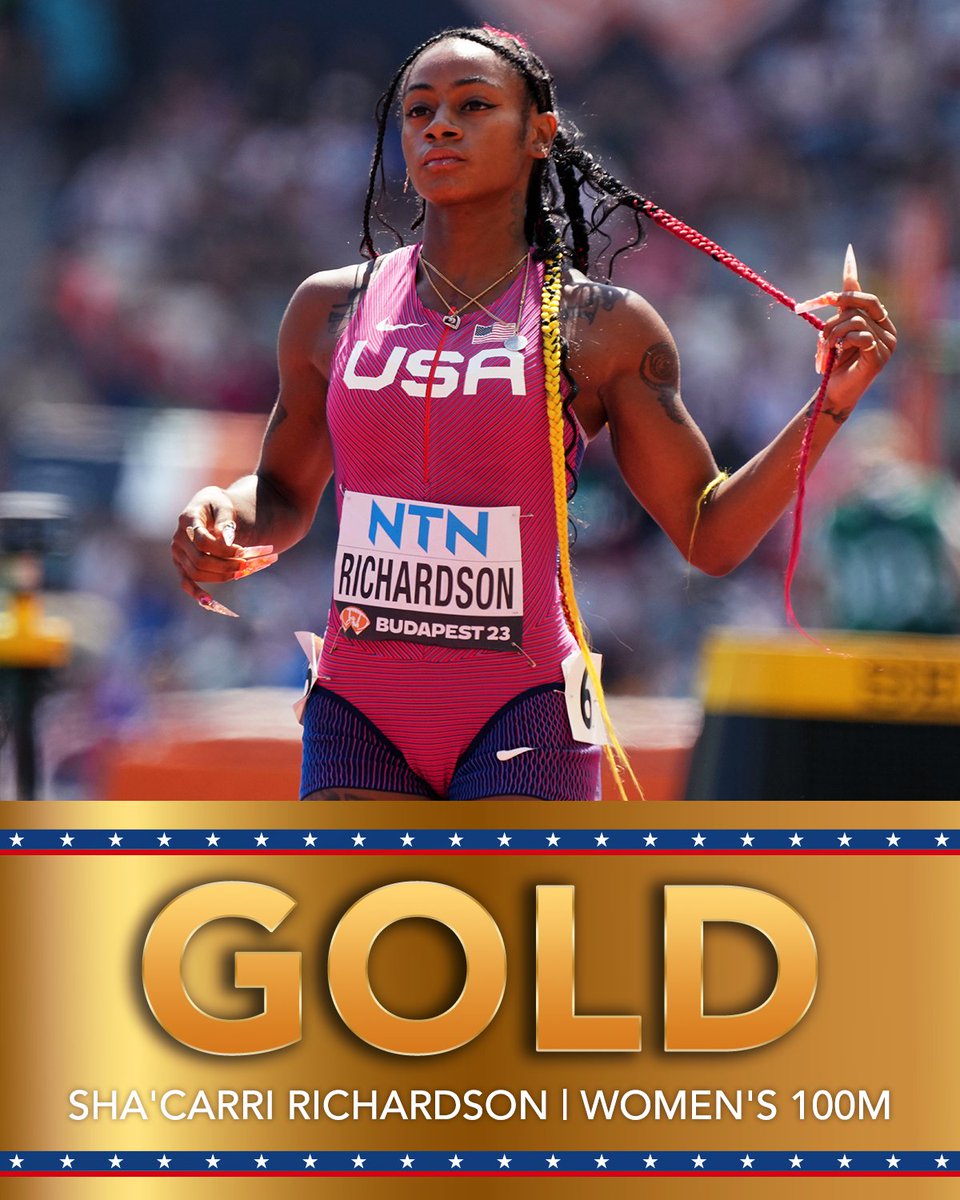 Sha'Carri Richardson is GOLDEN at the #WorldAthleticsChamps!🥇