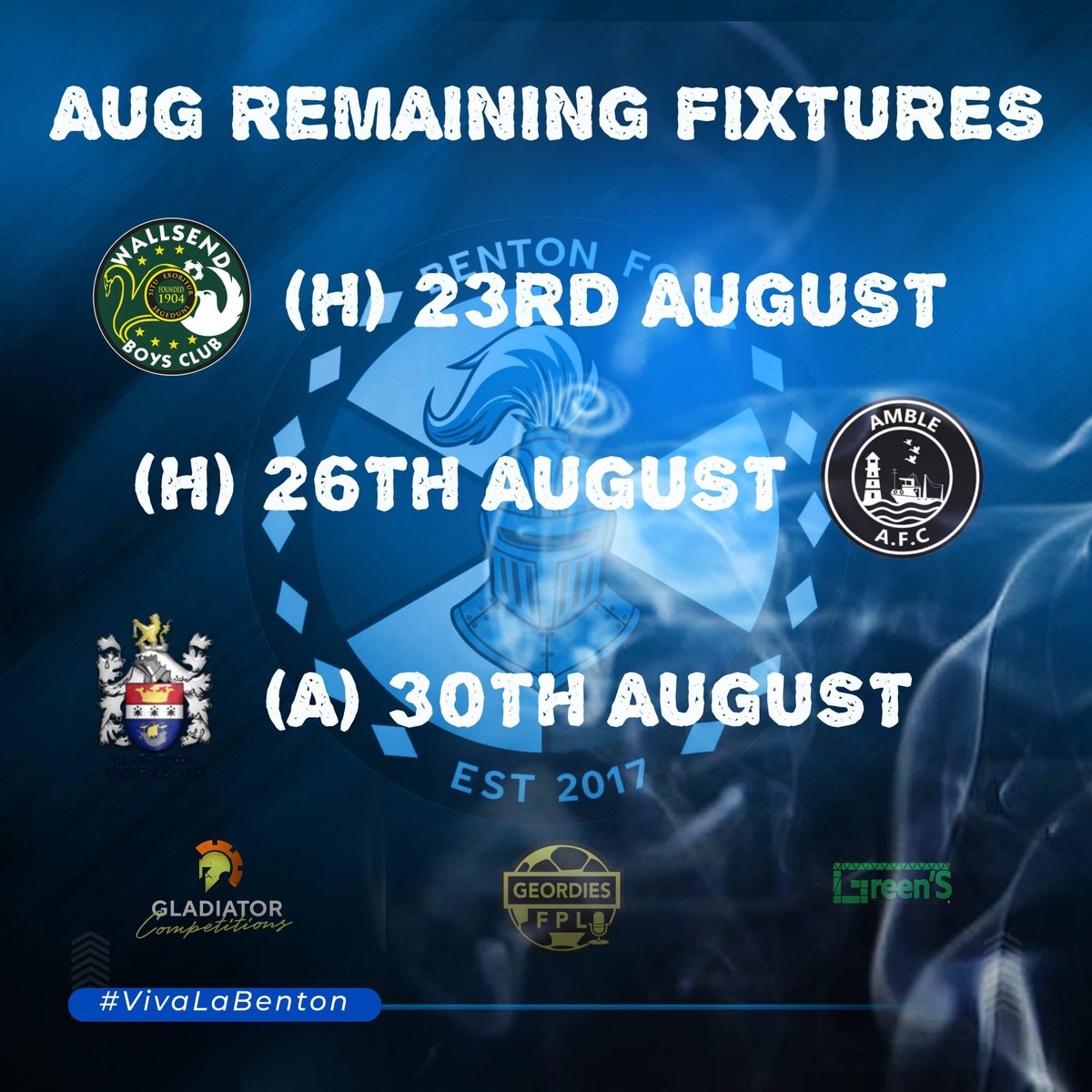 Benton_FC's tweet photo. The lads are heading into the final remaining fixtures of a hectic August! 

Be sure to get down to support the lads. 

#VivaLaBenton https://t.co/ezXQrVjxSW