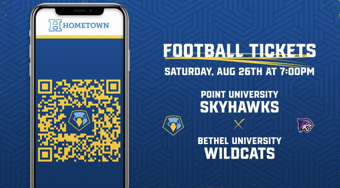TJHassell21's tweet photo. This Saturday, August 26th, @PointFootball kicks off the season under the lights at 7:00pm against @BUWildcats. Be sure to get your digital 🎟️ in advance for entry! No cash at the gate. Go Skyhawks! #TogetherWeFly https://t.co/HgL35ENcs9