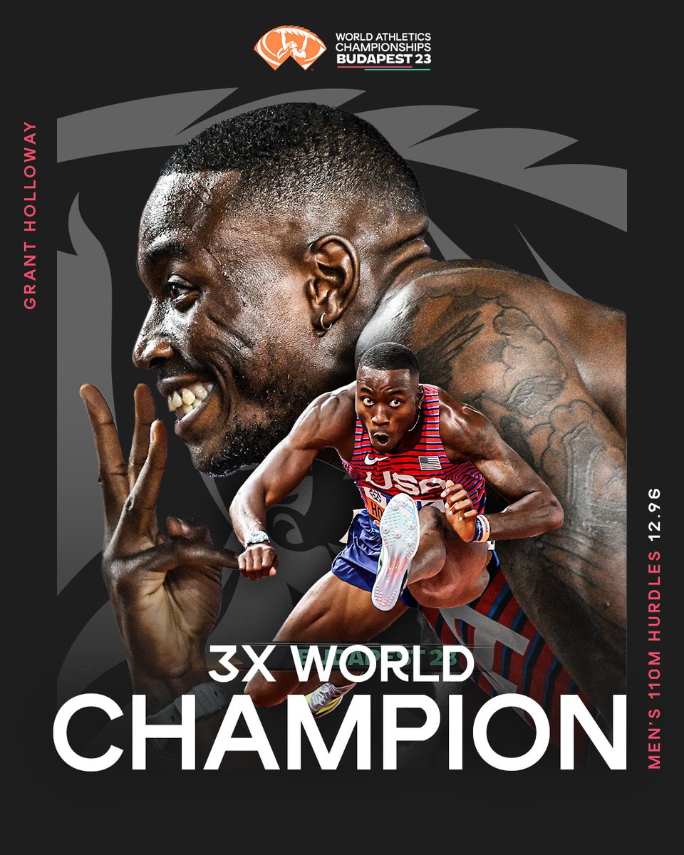 THREE. IN. A. ROW.

<a href="/Flaamingoo_/">Grant Holloway, OLY</a> blazes to his third consecutive 110m hurdles #WorldAthleticsChamps gold medal in 12.96 💨