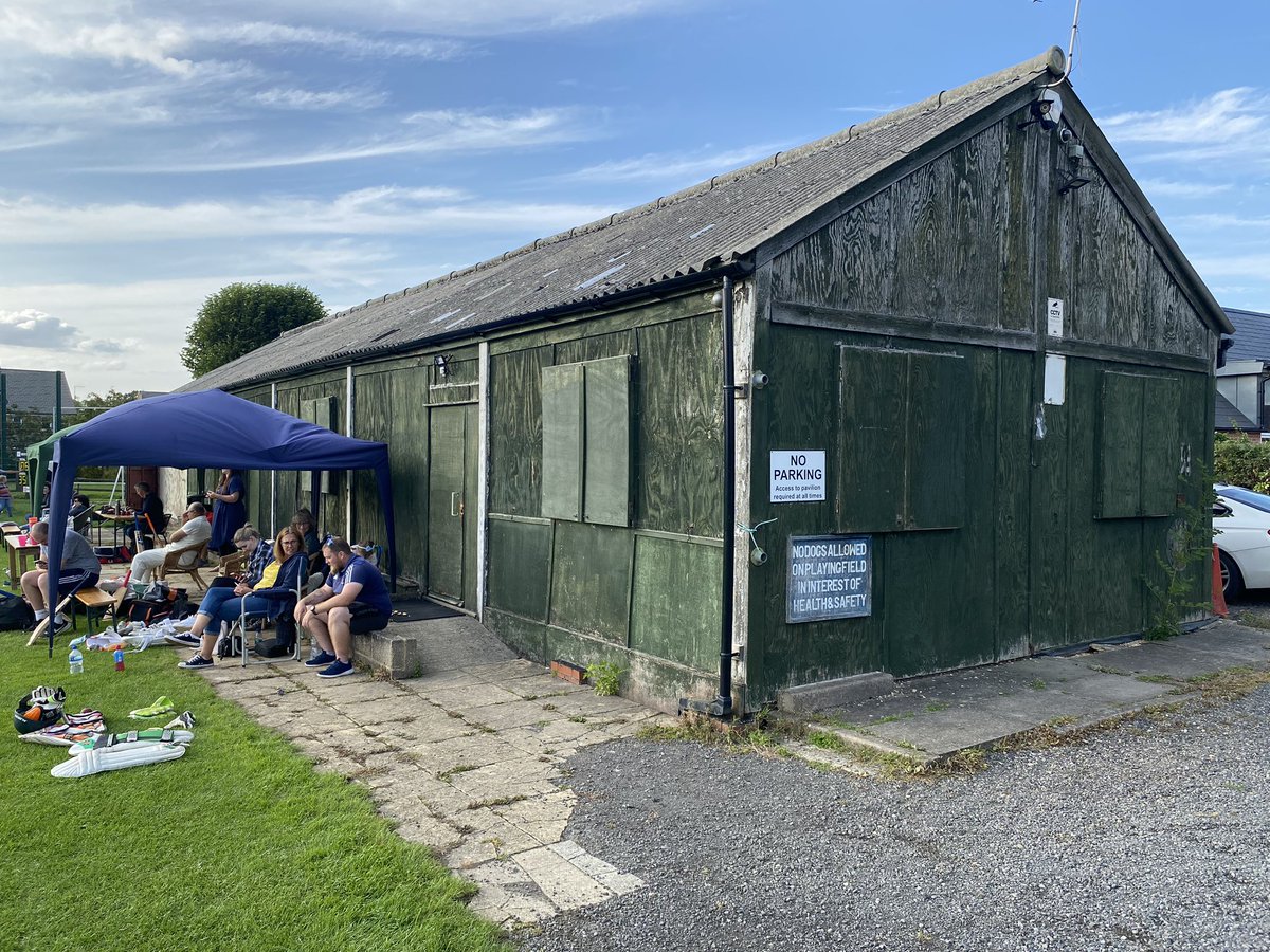**PAVILION NEWS**

The end of an era started today as the pavilion at The Playing Field, condemned back in March this year, started to be demolished. 

The last game in front of it was on Saturday v @CirencesterCC…