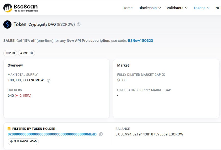 We have now burned over 5% of the $ESCROW supply!  We continue to buyback and burn tokens via token tax and Cryptegrity.io platform revenue share.
