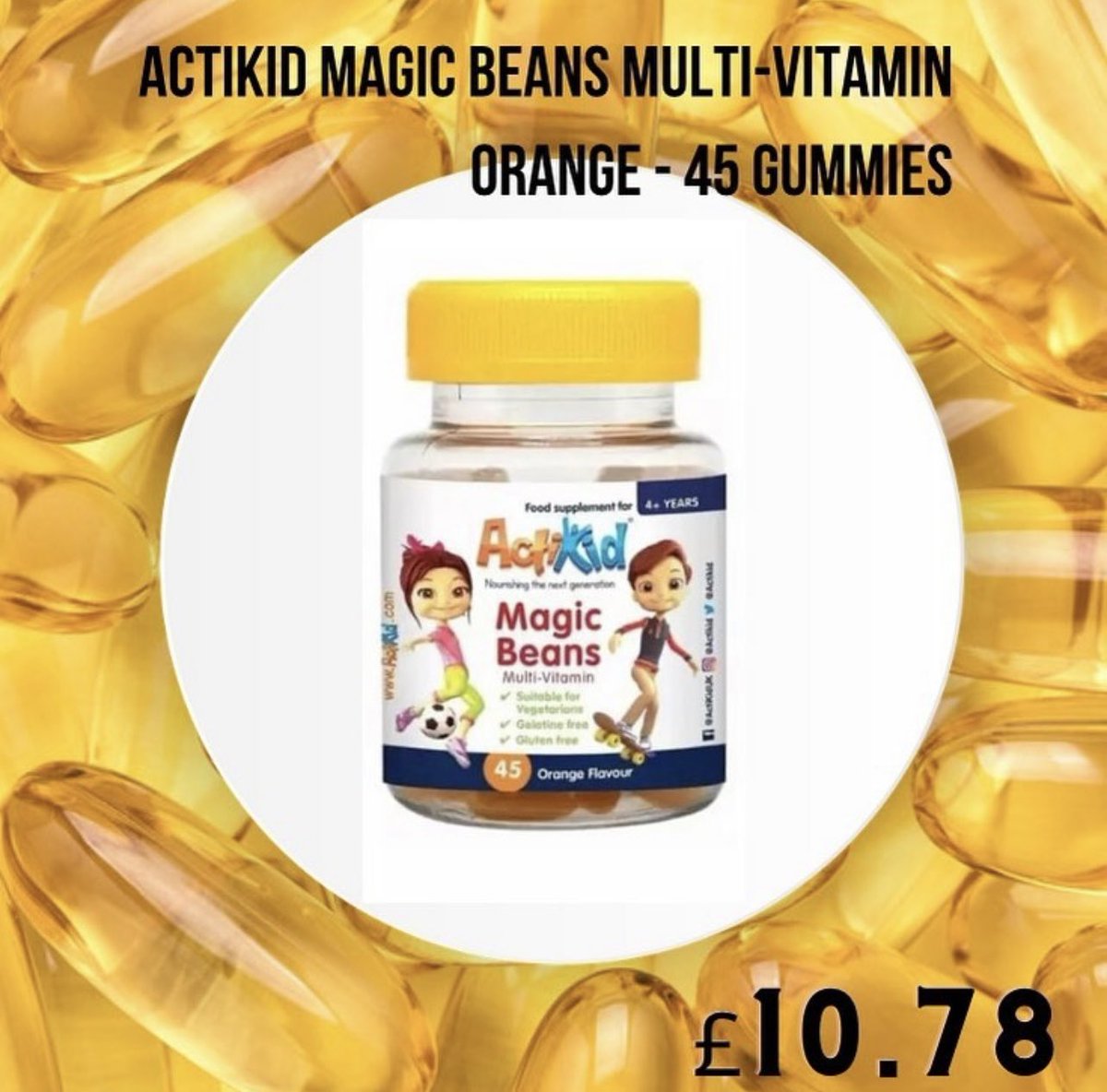 ACTIKID MAGIC BEANS MULTI-VITAMIN ORANGE - 45 GUMMIES
💥£10.78💥
hyper-fitness.co.uk
#actikid #vitamins 
#positivenutrition #supplements #nutrition #vitamins #proteins #proteinbar #proteinfood #muscle #musclebuilding #musclefood #fitness #fitnessjourney #weightgain