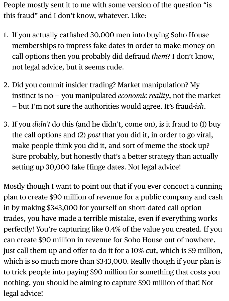 Massive day: 

My Soho House Linkedin shitpost made it in <a href="/matt_levine/">Matt Levine</a>'s newsletter.
