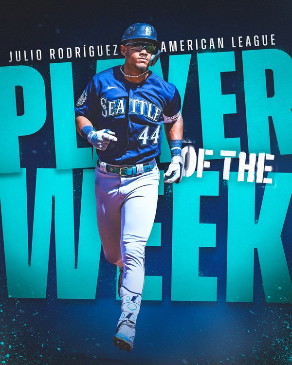 Mariners's tweet photo. Hotter than the sun.

@JRODshow44 is the AL Player of the Week! 🔱

🔗 https://t.co/u4OrgJdmSA https://t.co/tNyuMd1DH2