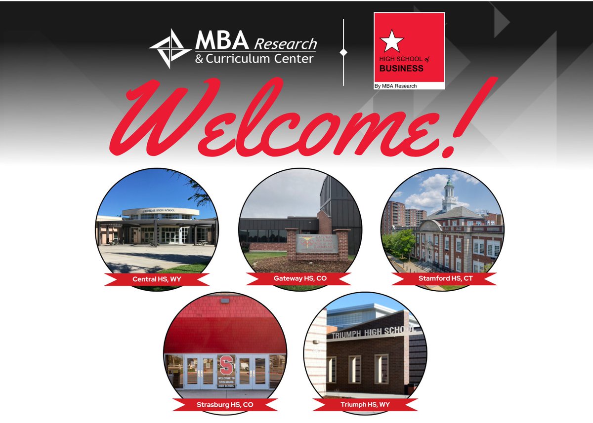 MBAResearchNEWS's tweet photo. We're thrilled to welcome five new schools to the High School of Business (#HSB) program:
▪️Central High School (WY)
▪️Gateway High School (CO)
▪️Stamford High School (CT)
▪️Strasburg High School (CO)
▪️Triumph High School (WY)
#PBL #businessed #highschoolofbusiness https://t.co/QP9HOpyph5