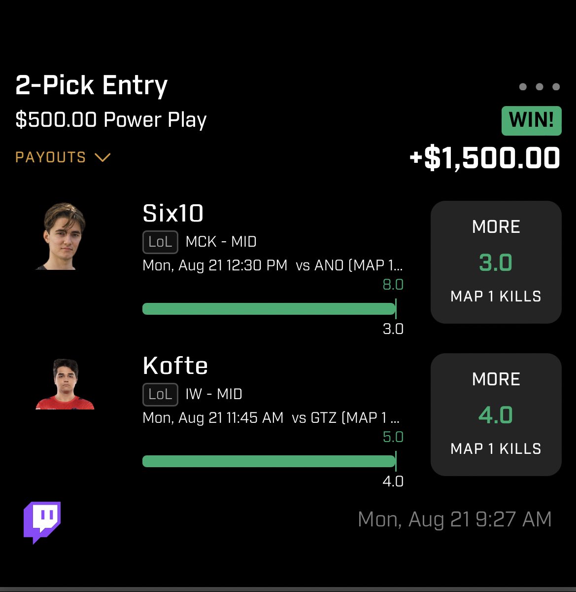 SrirachaDfs's tweet image. 💰$15,000 WIN AGAIN💰

ONE LUCKY RT/LIKE will get $250 

PICKING WINNER WEDNESDAY 

LETS FUCKING GO BABY ✅🕺

#GamblingX #GamblingTwitter